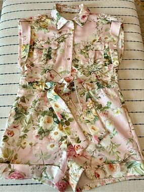 Floral Tie-Waist Romper in Blush Pink